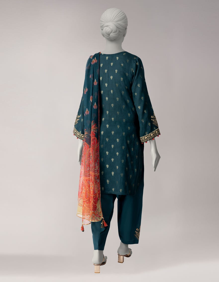GREEN ZARI LAWN EMBROIDERED UNSTITCHED 3PC