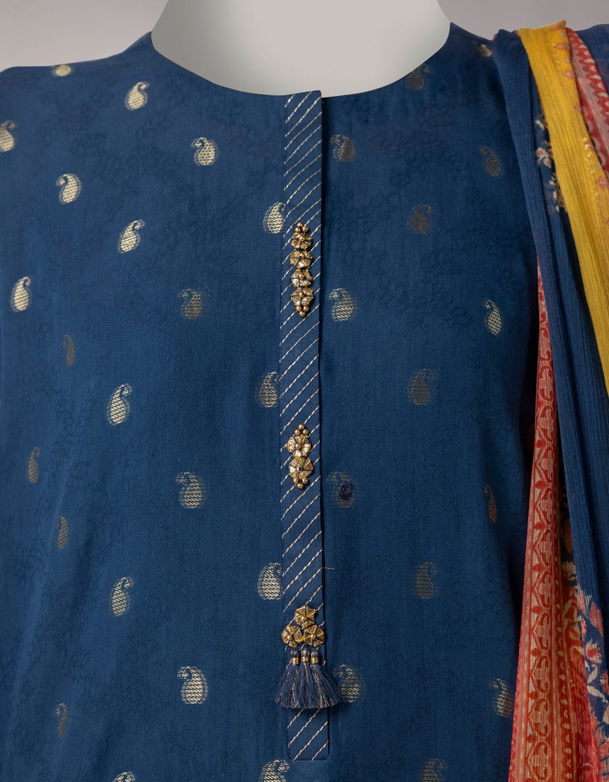 BLUE ZARI LAWN EMBROIDERED UNSTITCHED 3PC