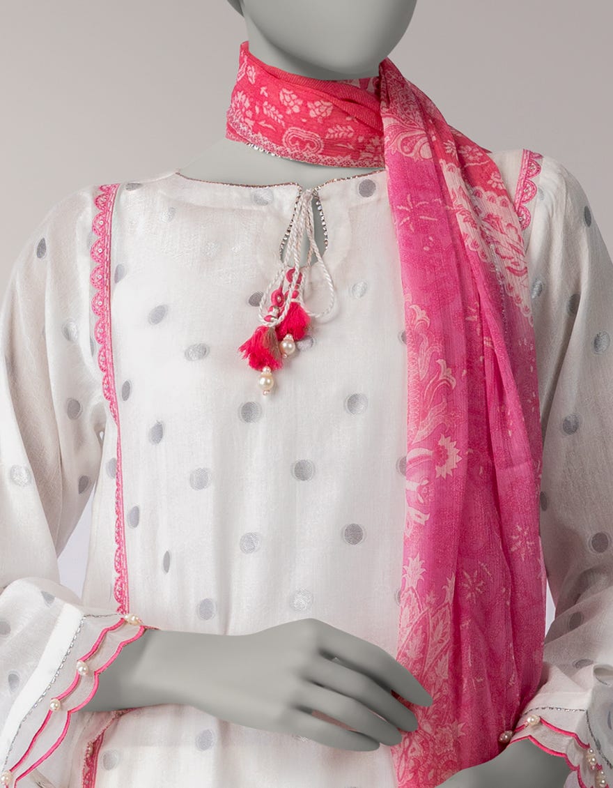 WHITE ZARI LAWN EMBROIDERED UNSTITCHED 3PC