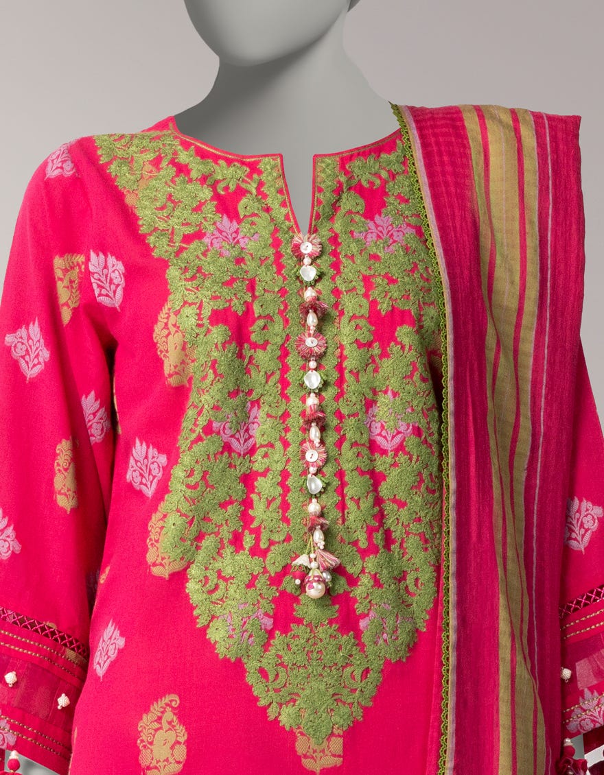 PINK DOBBY EMBROIDERED UNSTITCHED 3PC