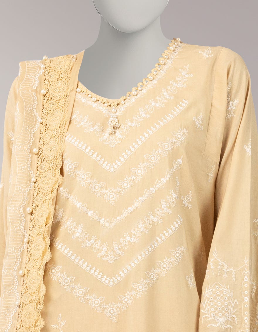 BEIGE LAWN EMBROIDERED UNSTITCHED 3PC