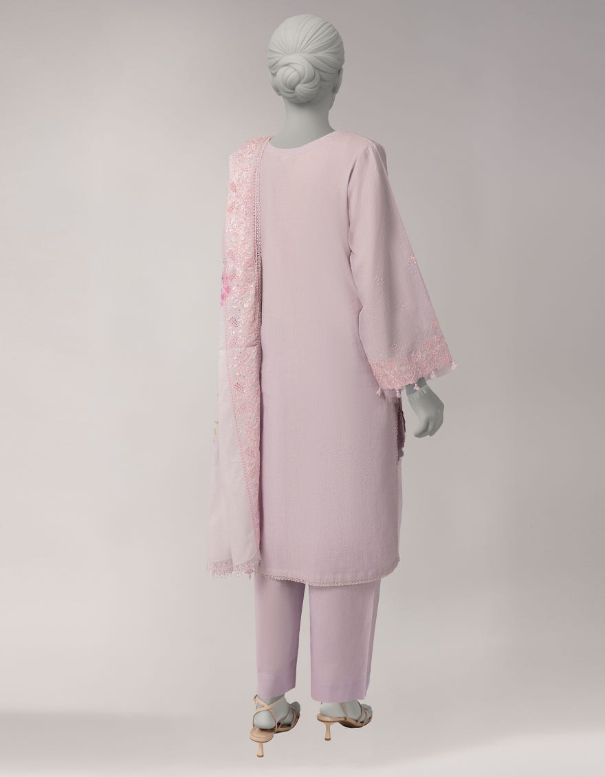 LILAC DOBBY EMBROIDERED UNSTITCHED 3PC