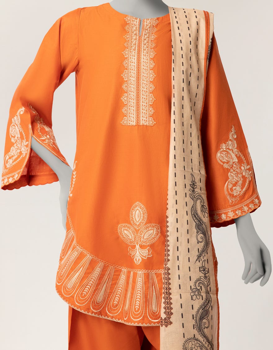 RUST LAWN EMBROIDERED STITCHED 3PC
