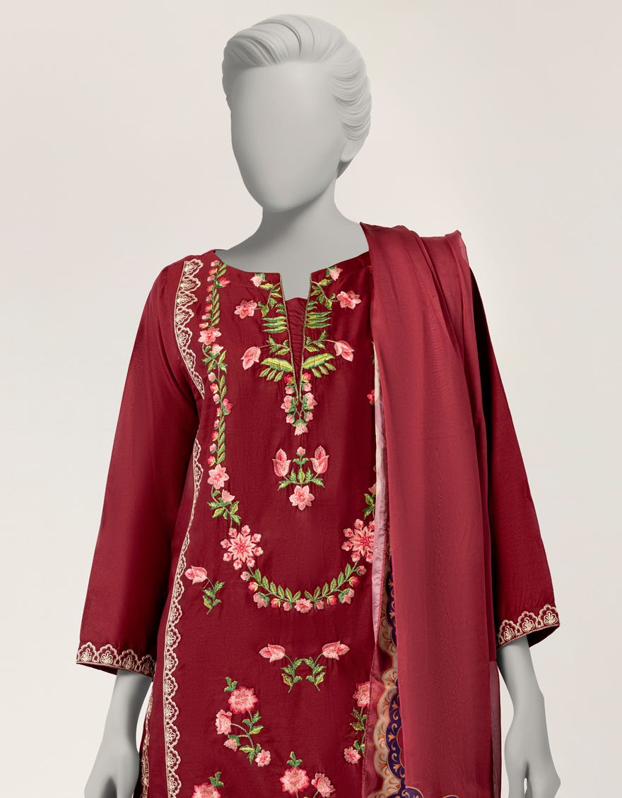 MAROON LAWN EMBROIDERED STITCHED 3PC