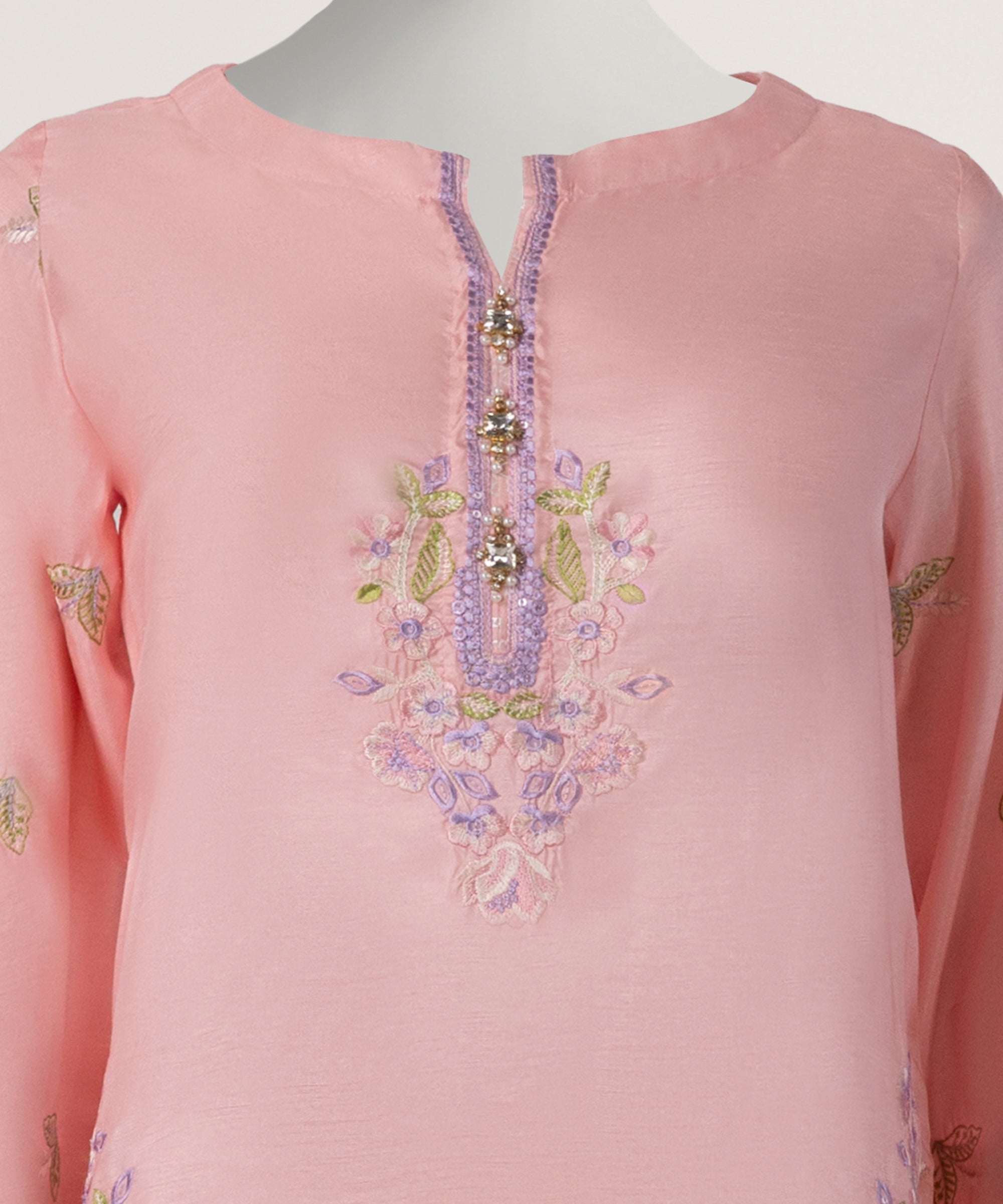 Light Pink Raw Silk Embroidered Co-Ord Set