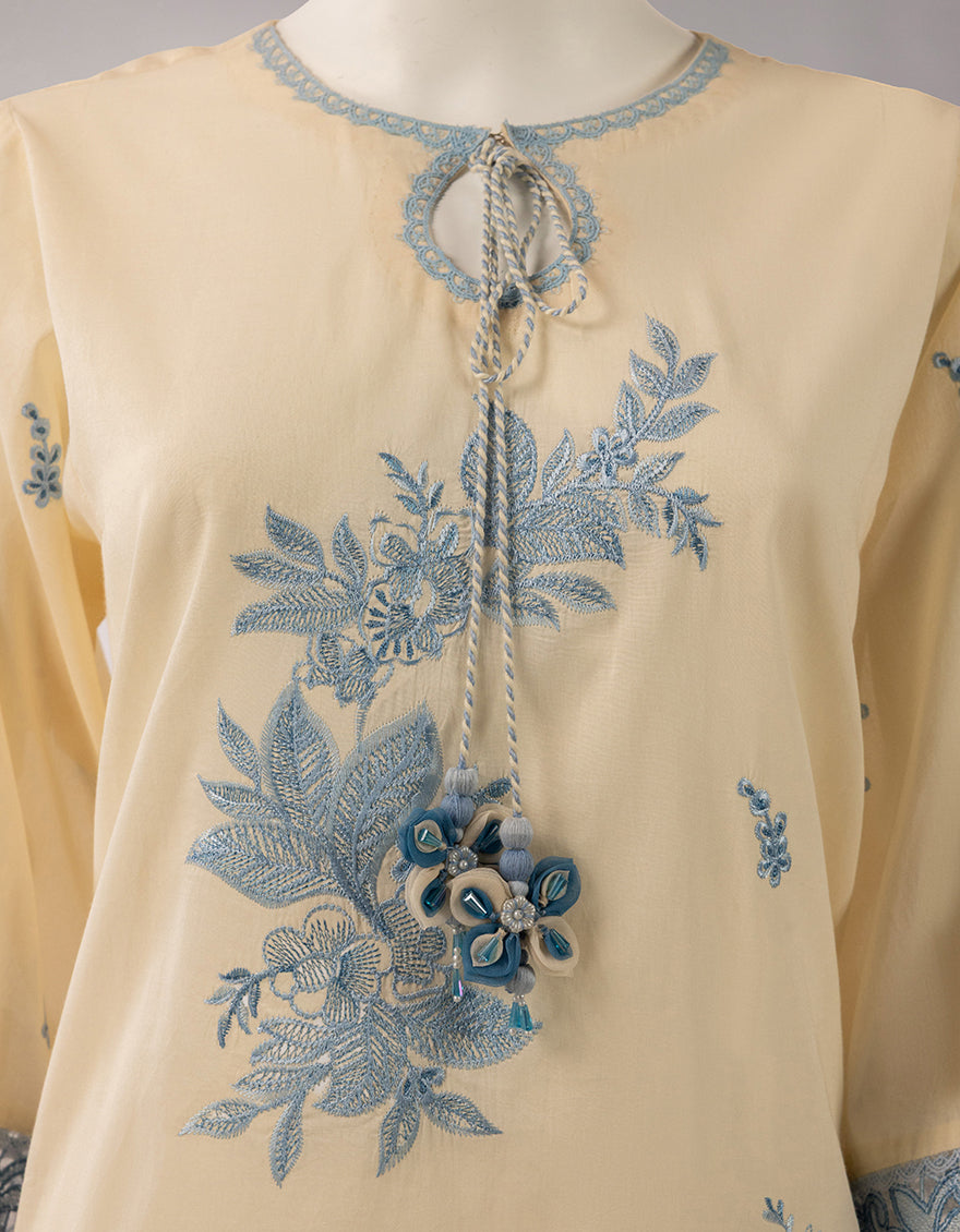 CREAM LAWN EMBROIDERED UNSTITCHED 3PC