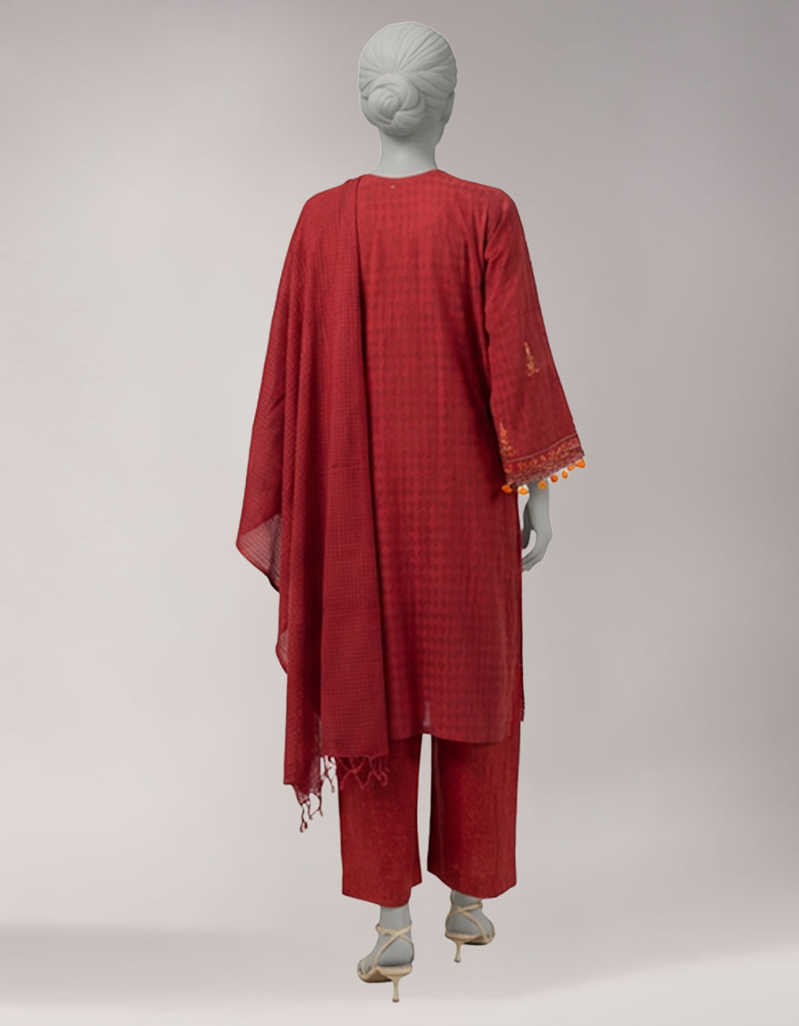 MAROON EMBROIDERED JACQUARD UNSTITCHED 3PC