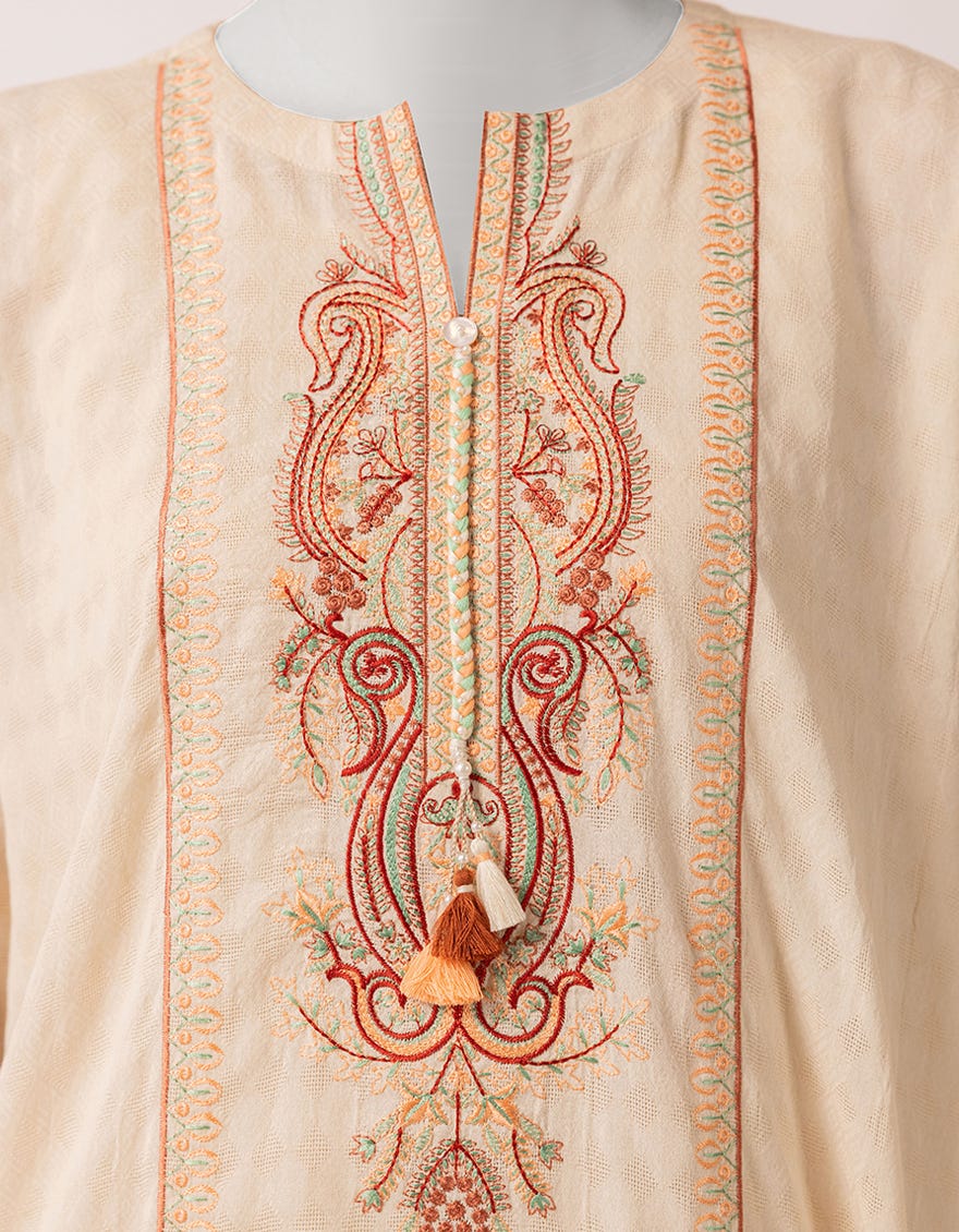 BEIGE DOBBY EMBROIDERED UNSTITCHED 3 PIECE