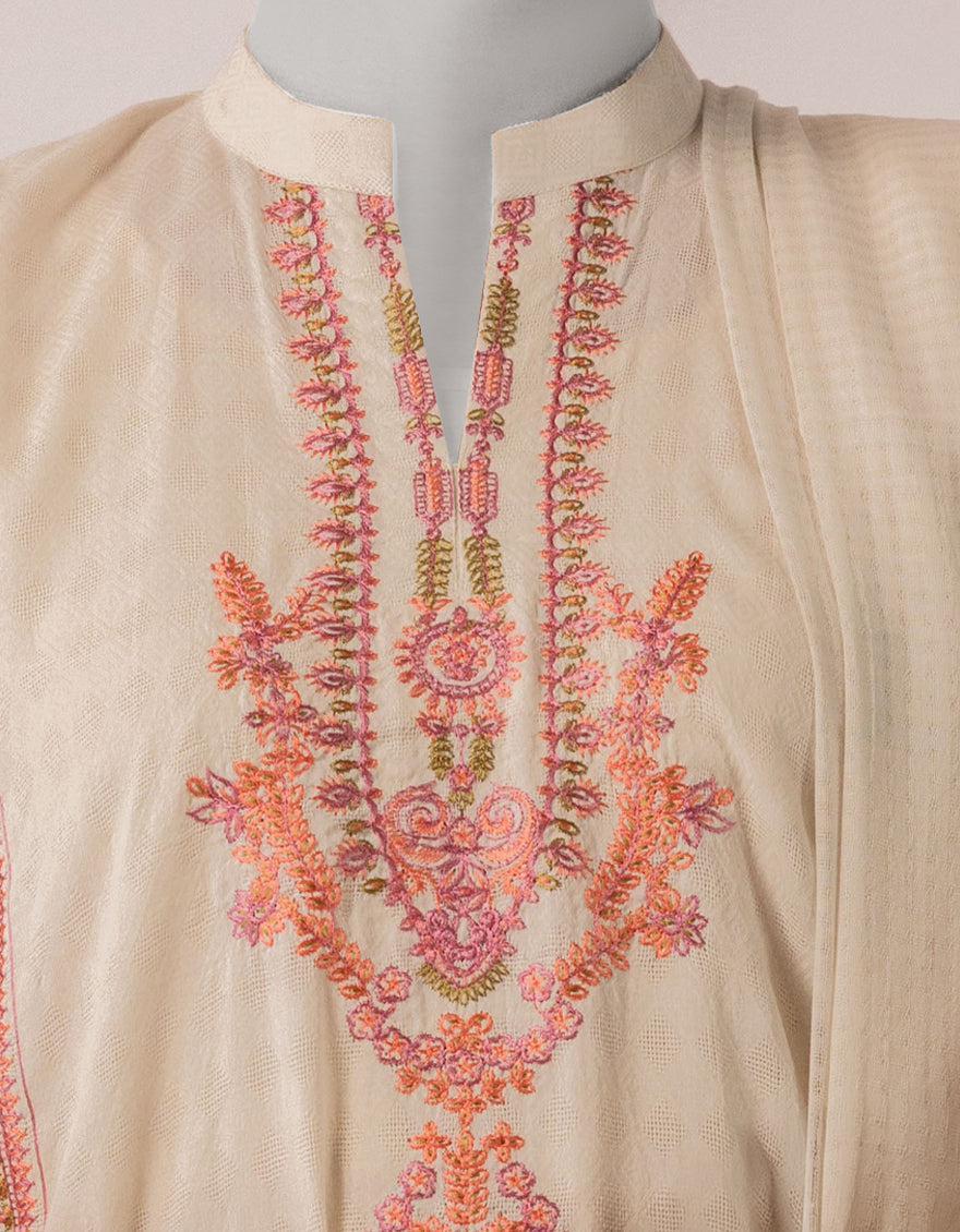 WHITE DOBBY EMBROIDERED UNSTITCHED 3PC