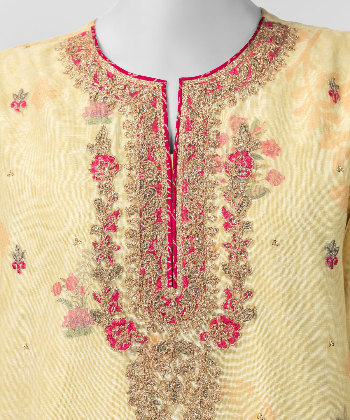 Yellow Raw Silk Embroidered Stitched 3Pc