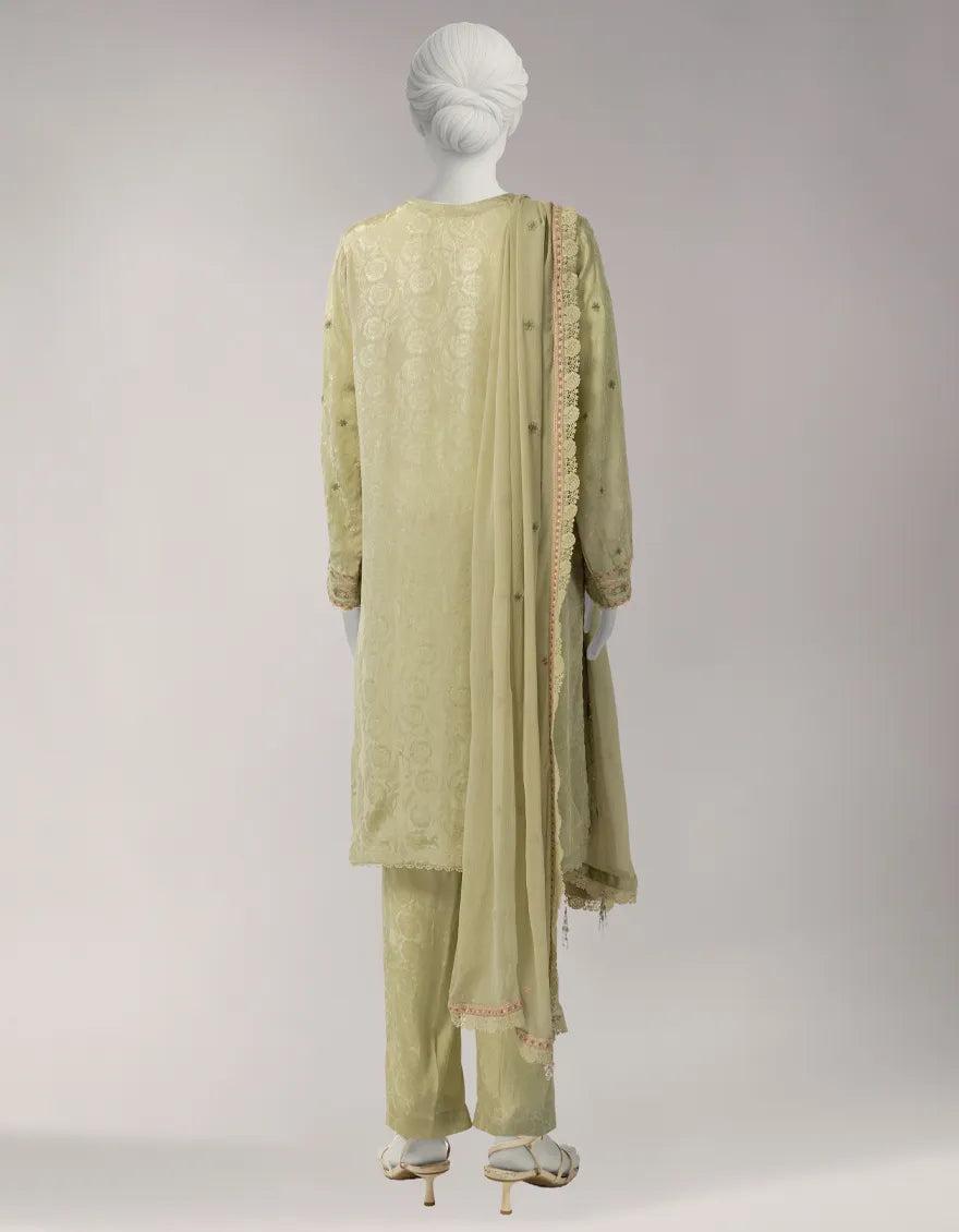 GREEN JACQUARD EMBROIDERED UNSTITCHED 3PC