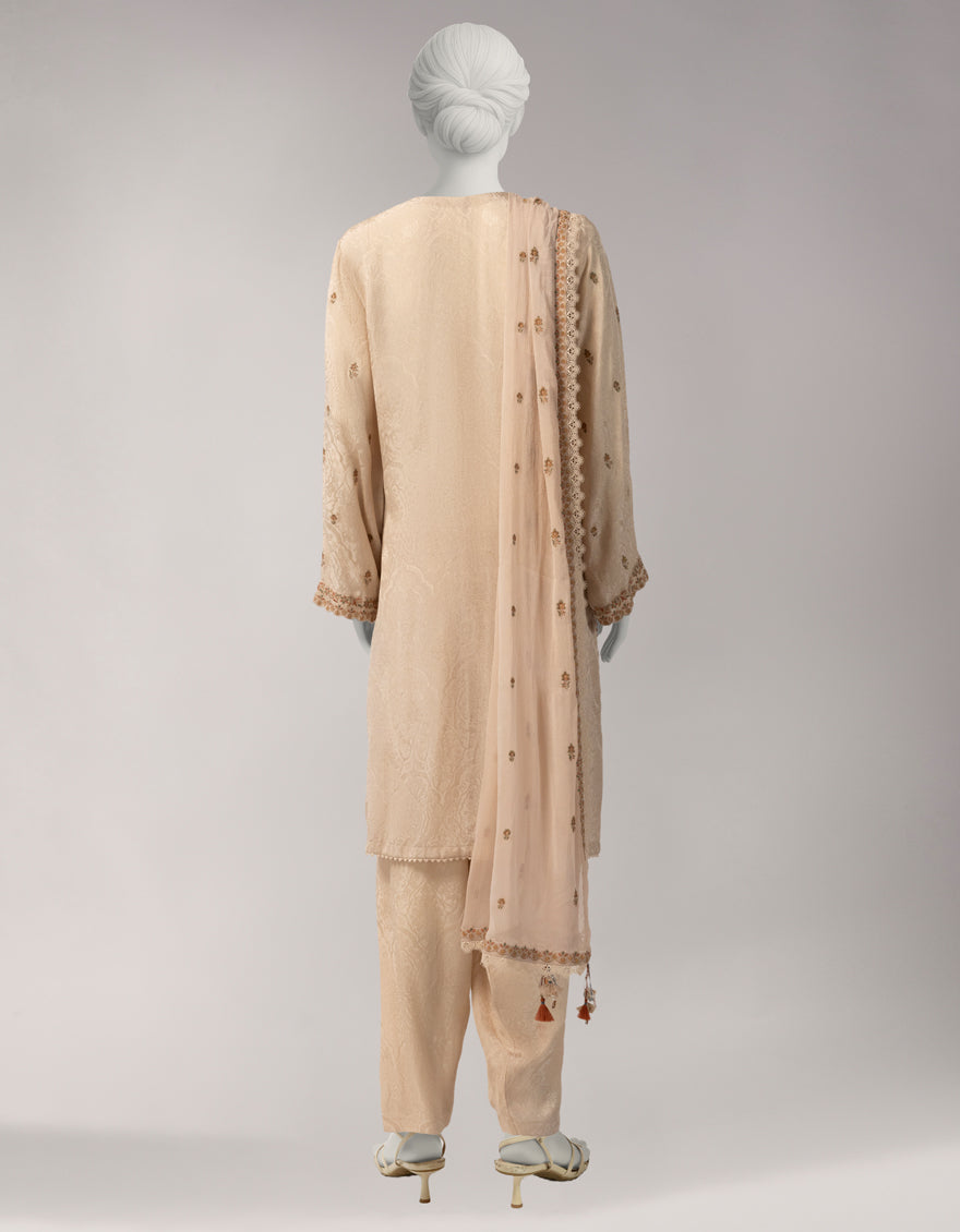 BEIGE JACQUARD EMBROIDERED UNSTITCHED 3PC