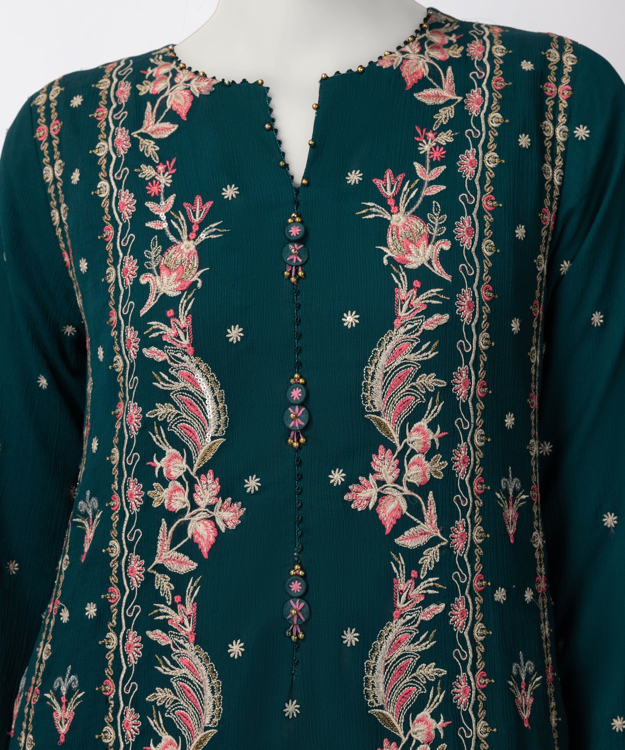 Green Impure Chiffon Embroidered Stitched 3Pc