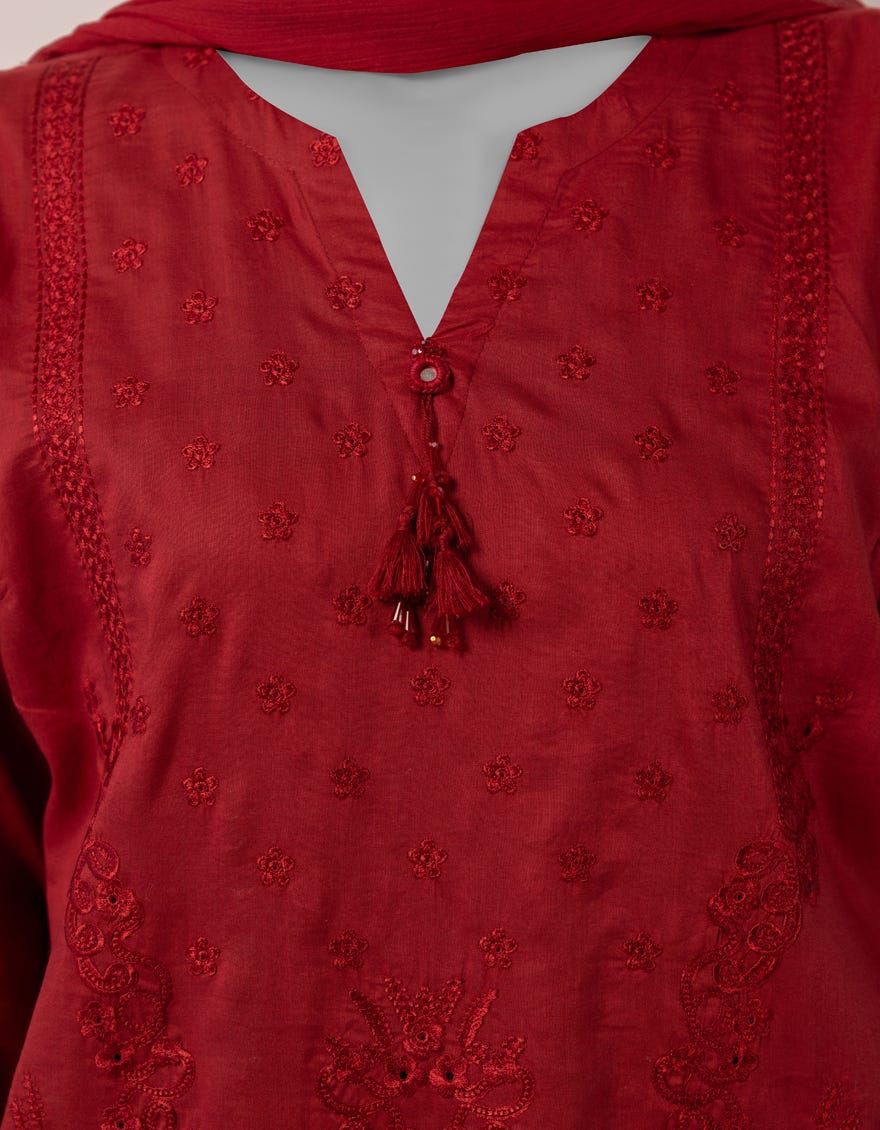RED LAWN SCHIFFLI STITCHED 3PC