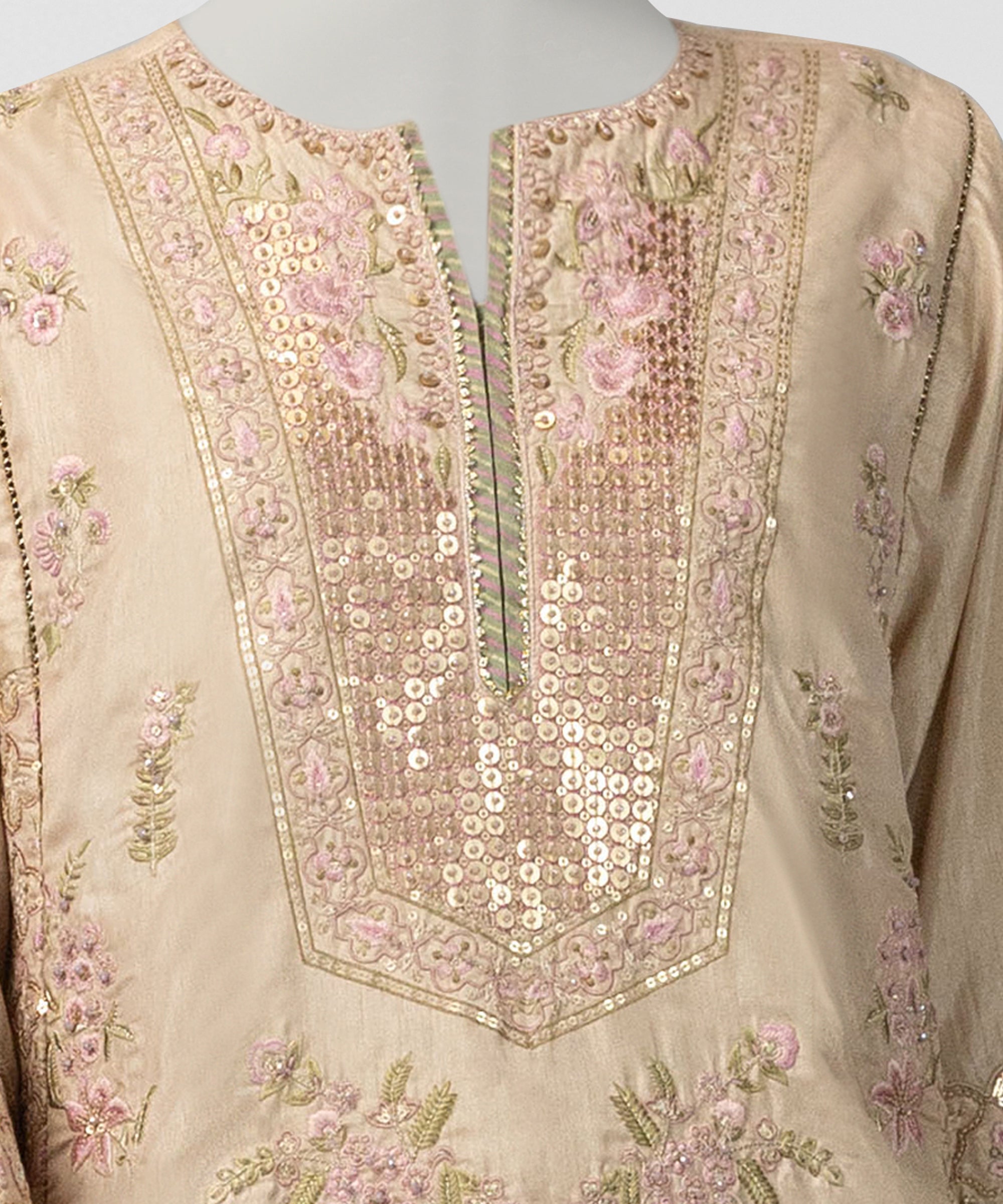 Off White Raw Silk Embroidered Stitched 3Pc