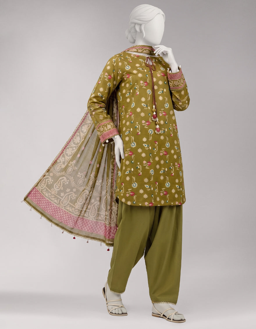 Green Lawn Printed Unstitched 3Pc