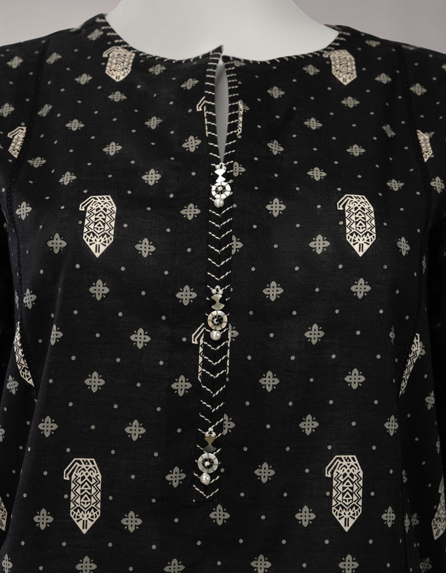 Black Lawn Printed Unstitched 3Pc