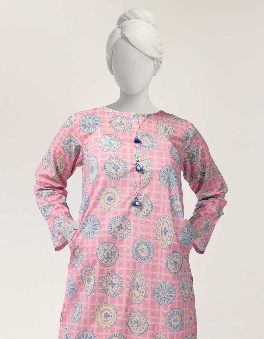 PINK LAWN PRINTED KURTA