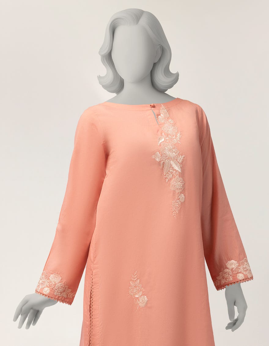 PEACH LAWN EMBROIDERED KURTA