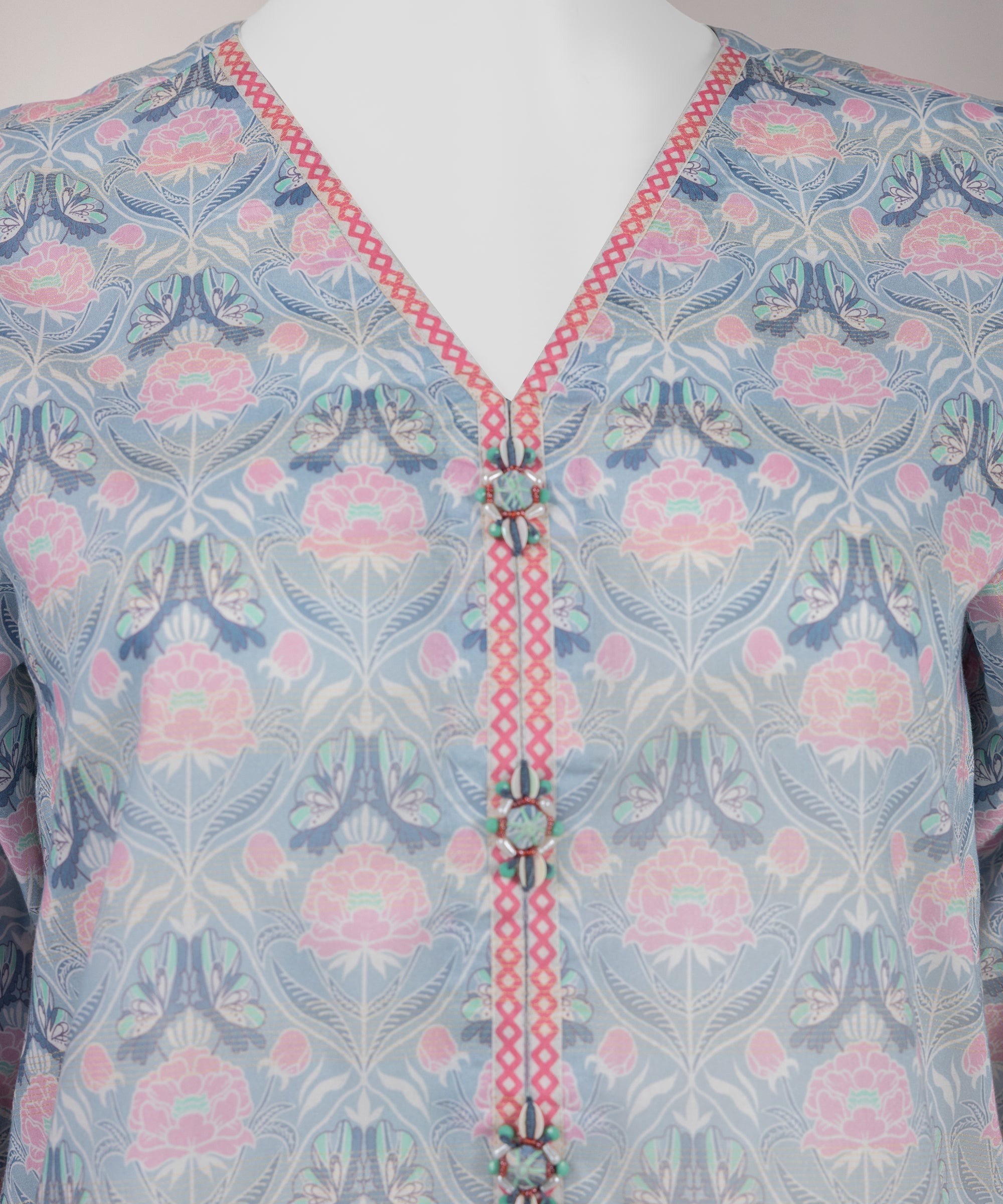 Blue Lawn Printed Zari Tar Unstitched 3Pc