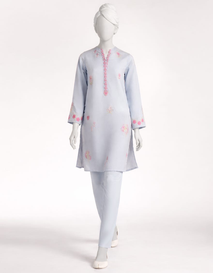 BLUE LAWN EMBROIDERED STITCHED 2PC – J