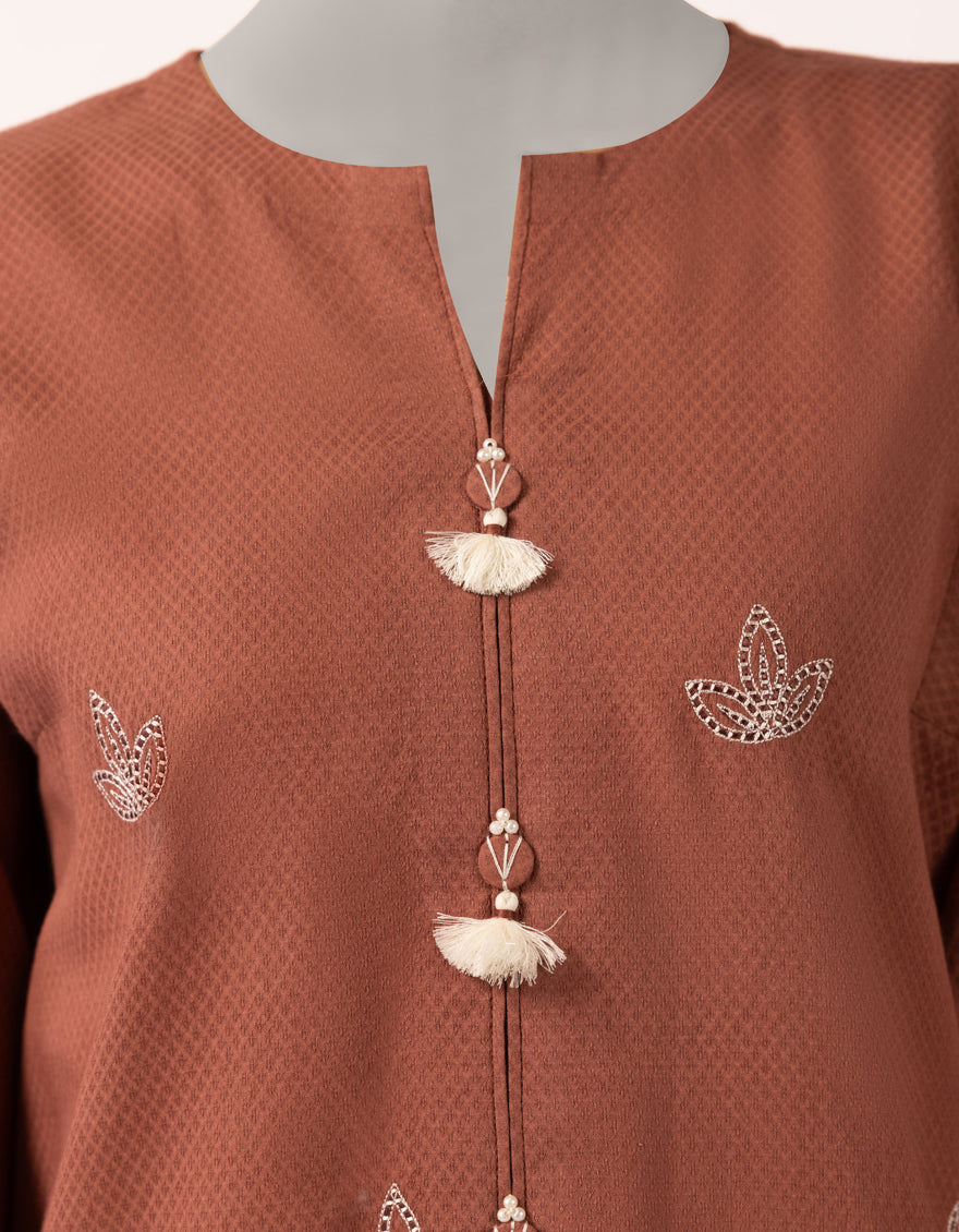 Rust Lawn Embroidered Unstitched 3Pc
