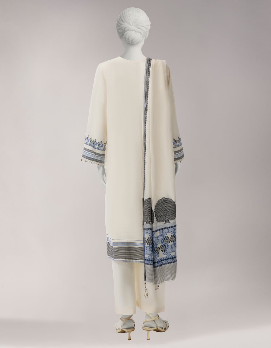 Off White Jacquard Yarn Dyed Unstitched 3Pc