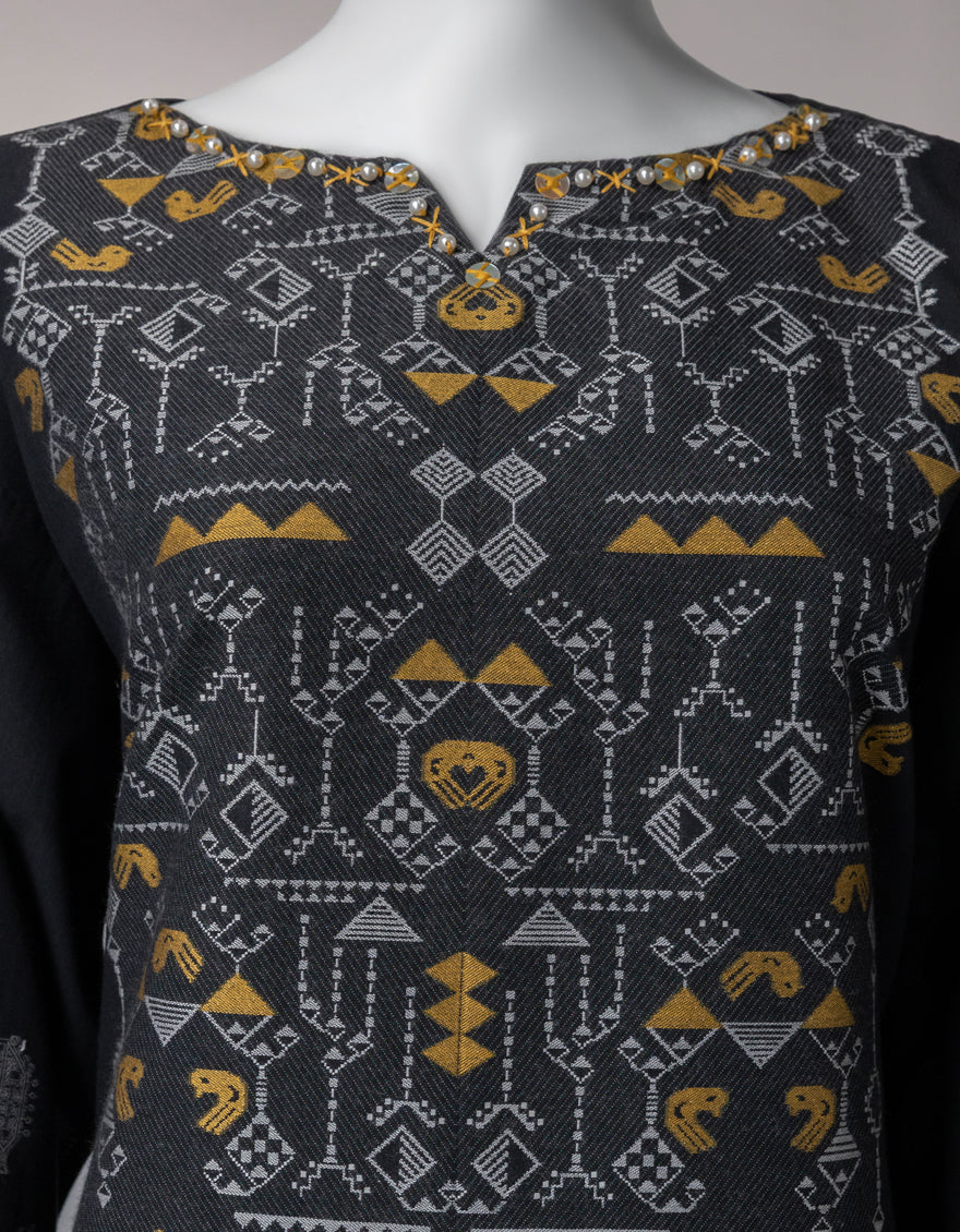 Black Jacquard Yarn Dyed Unstitched 3Pc