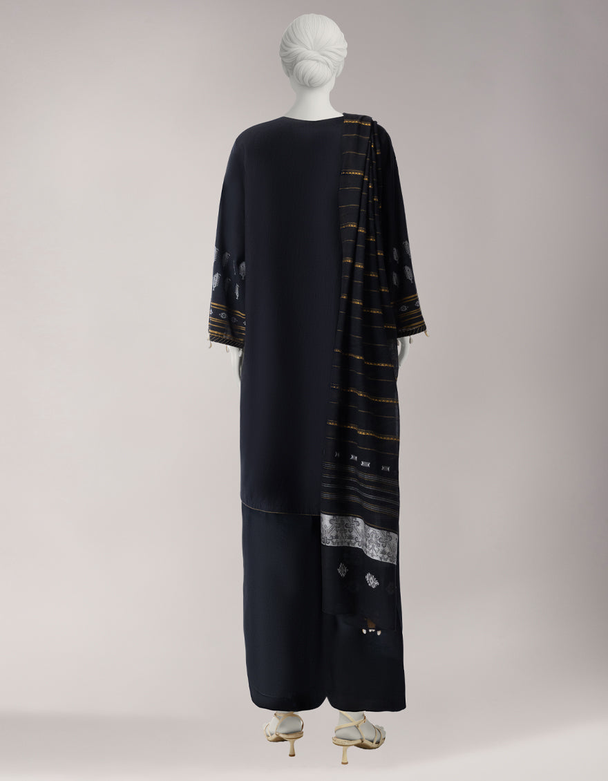 Black Jacquard Yarn Dyed Unstitched 3Pc