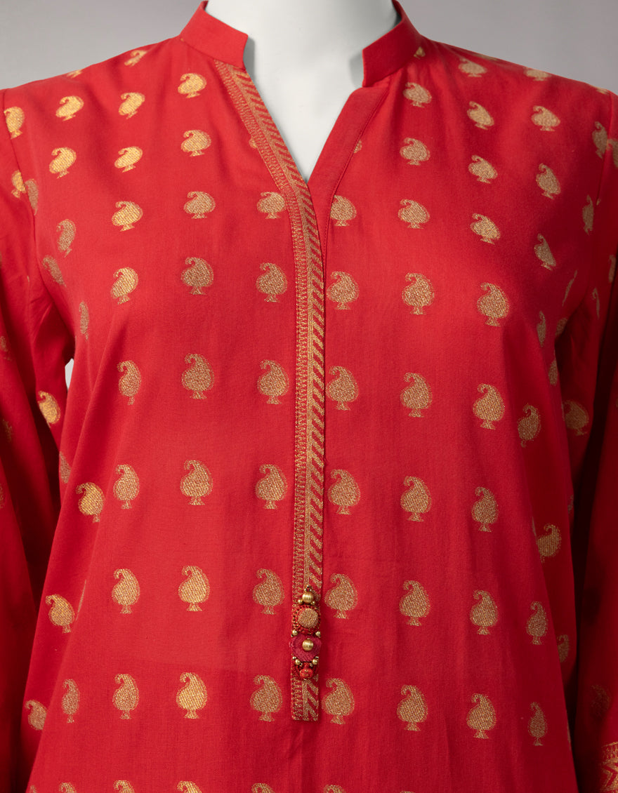 RED JACQUARD DYED UNSTITCHED 3PC