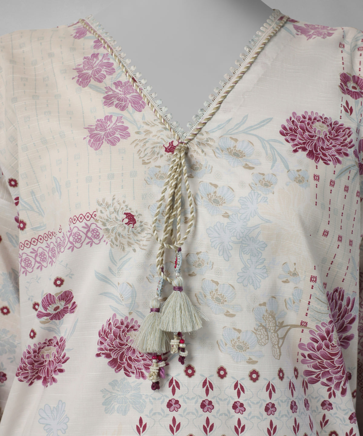 Cream Printed Slub Lawn Unstitched 3Pc