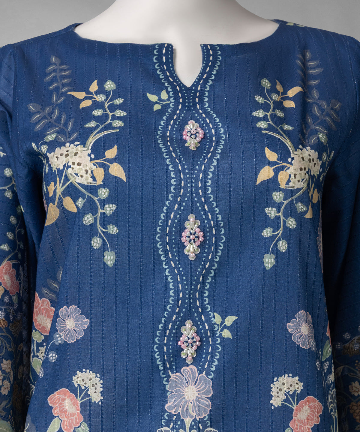 Blue Digital Printed Doria Unstitched 3Pc