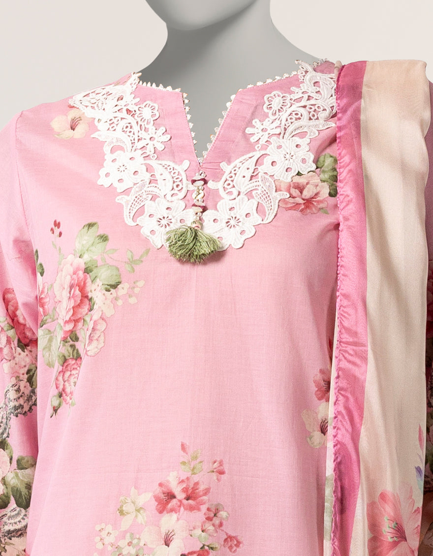 PINK LAWN EMBROIDERED STITCHED 3PC