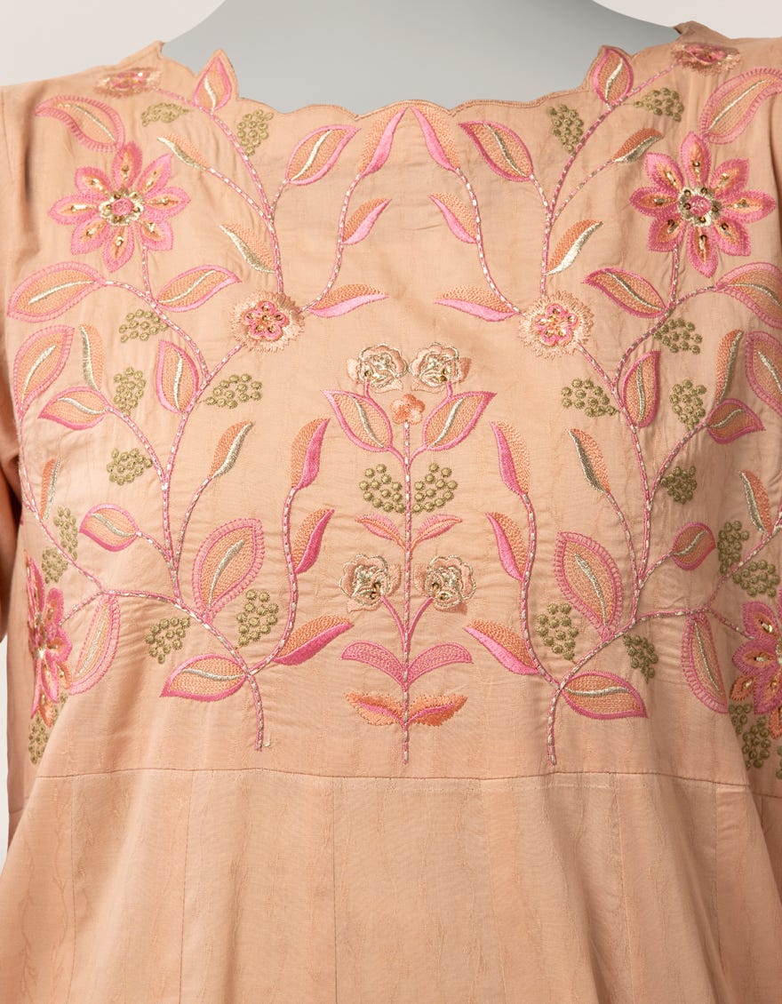 PEACH ORGANZA EMBROIDERED STITCHED 3PC
