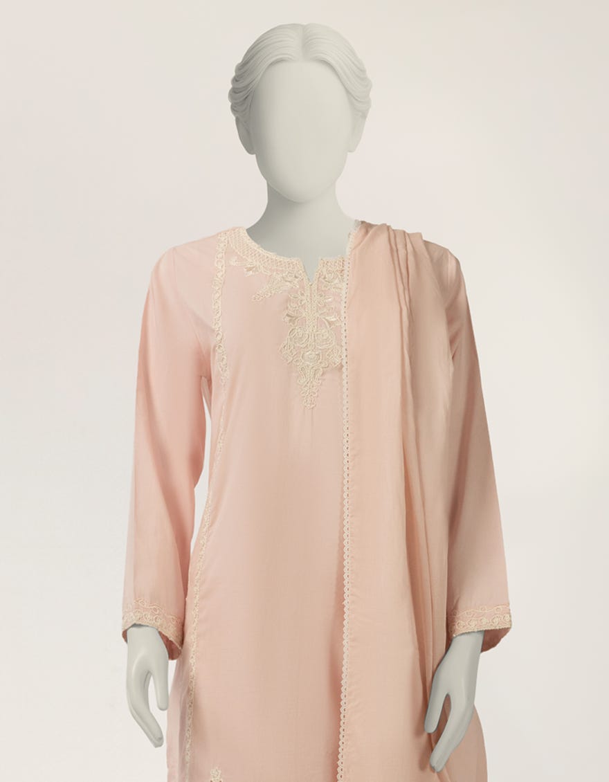 PINK LAWN EMBROIDERED STITCHED 3PC