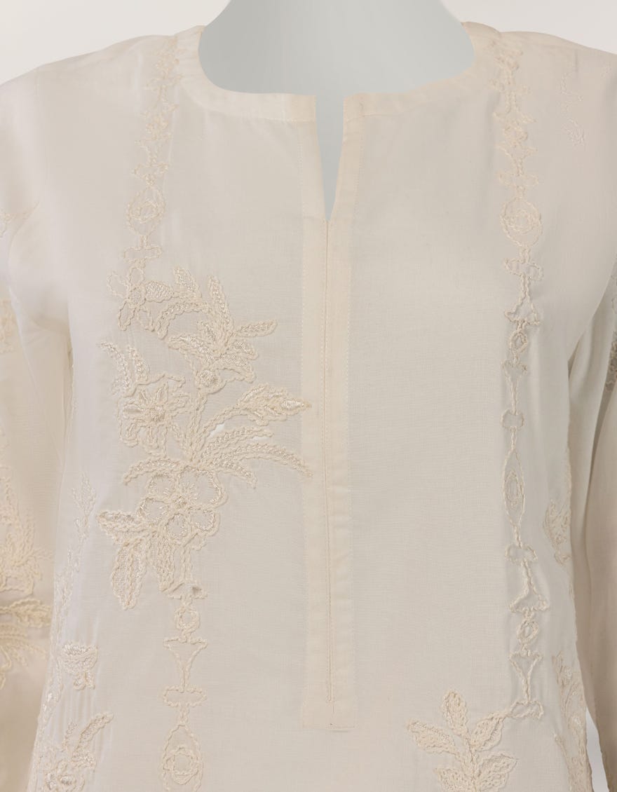 WHITE LAWN EMBROIDERED STITCHED 3PC