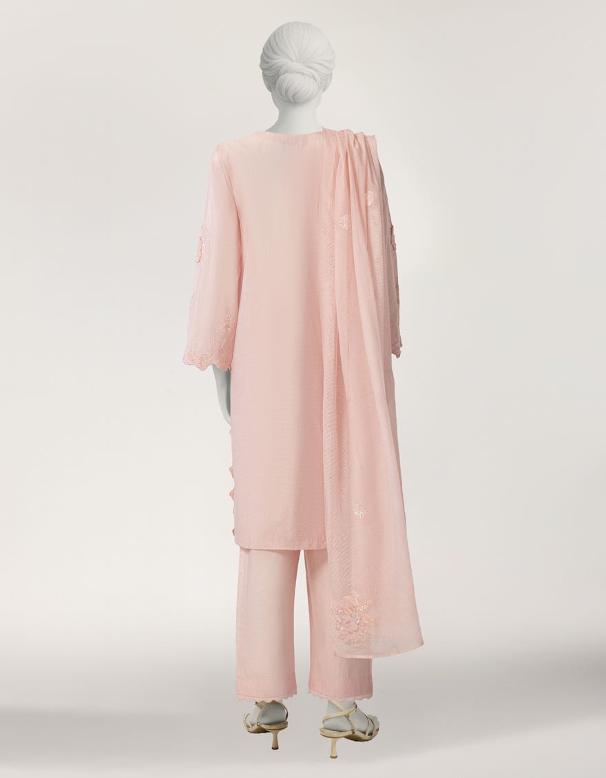 PINK COTTON SILK EMBROIDERED STITCHED 3PC