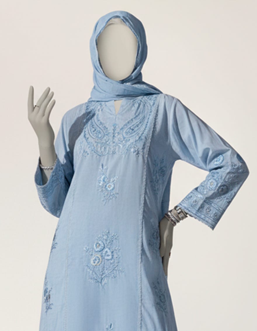 BLUE DOBBY EMBROIDERED STITCHED 3PC
