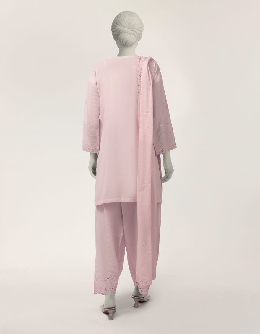 PINK LAWN SCHIFFLI STITCHED 3PC