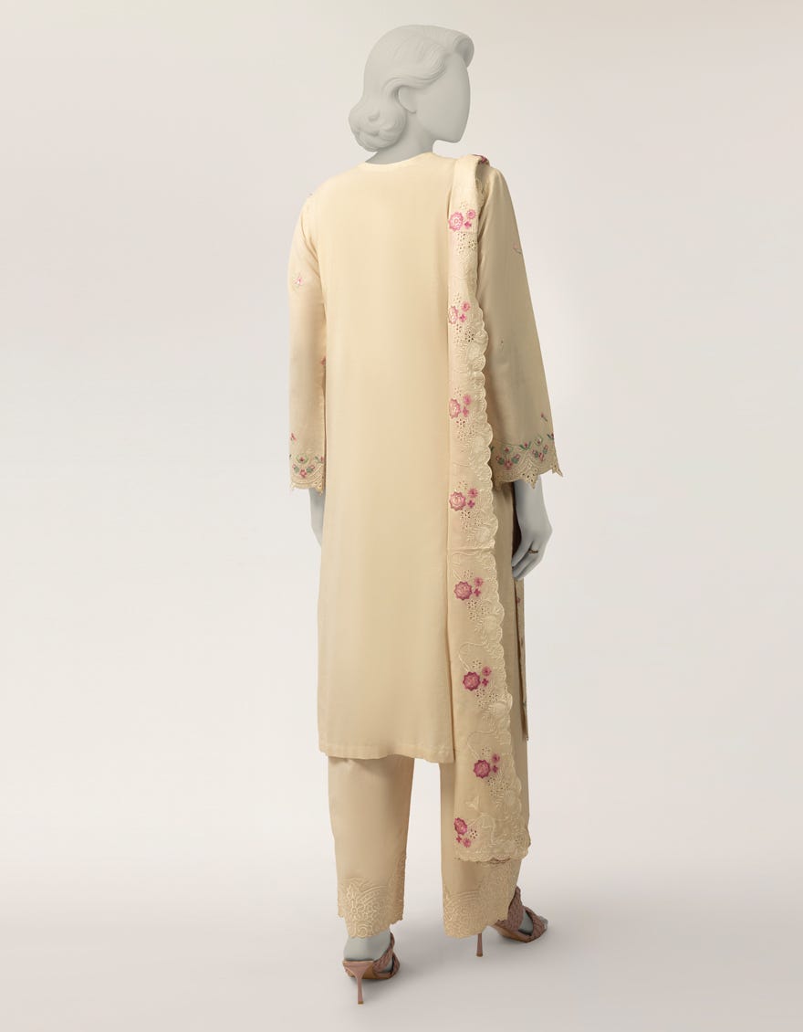 BEIGE LAWN SCHIFFLI STITCHED 3PC