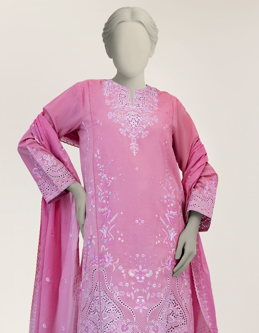 PINK LAWN SCHIFFLI STITCHED 3PC
