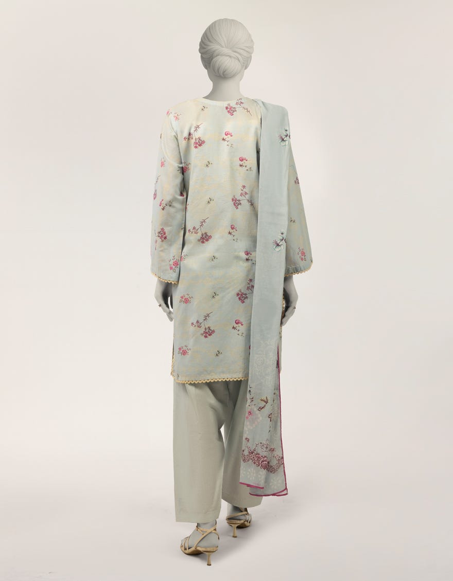 BLUE LAWN EMBROIDERED STITCHED 3PC