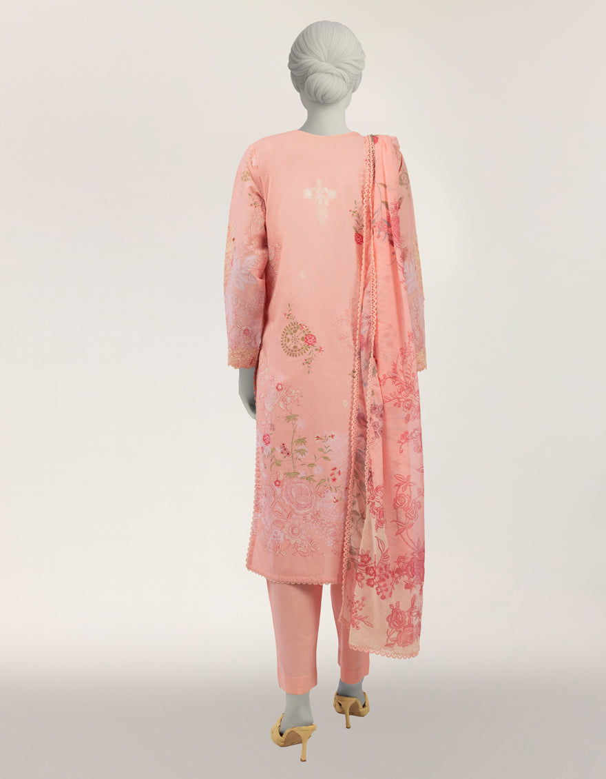 PINK LAWN EMBROIDERED STITCHED 3PC