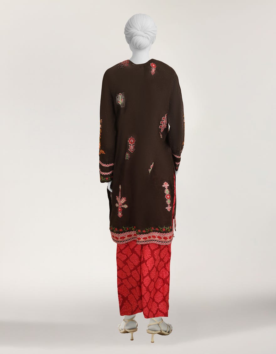 BLACK DOBBY EMBROIDERED STITCHED 3PC