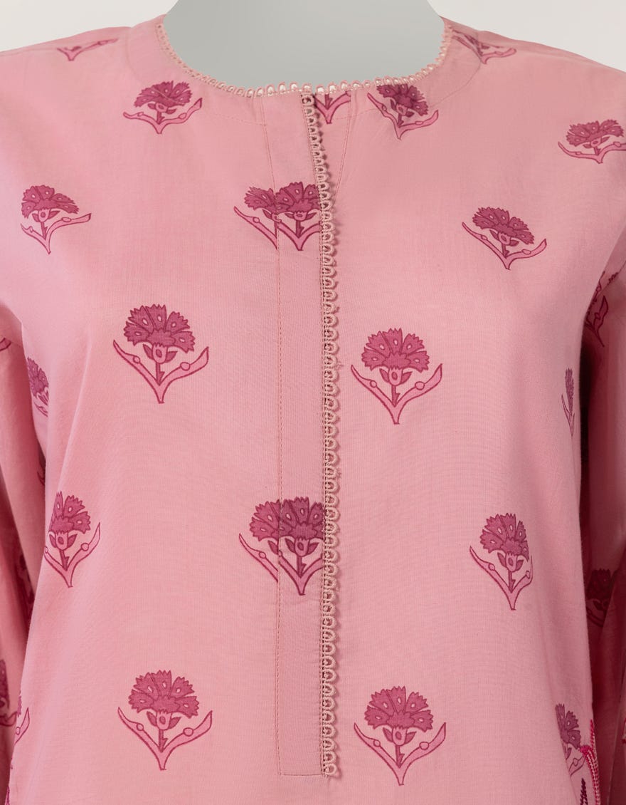 PINK LAWN EMBROIDERED STITCHED 3PC