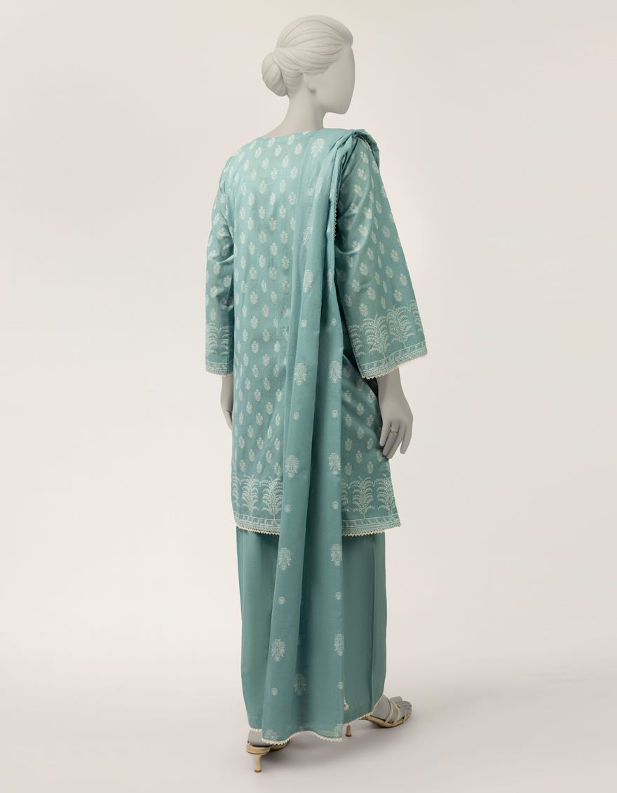 BLUE LAWN EMBROIDERED STITCHED 3PC