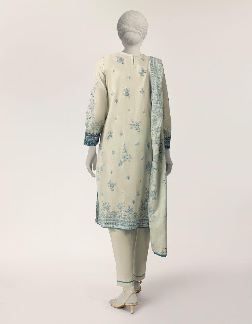 BLUE LAWN EMBROIDERED STITCHED 3PC