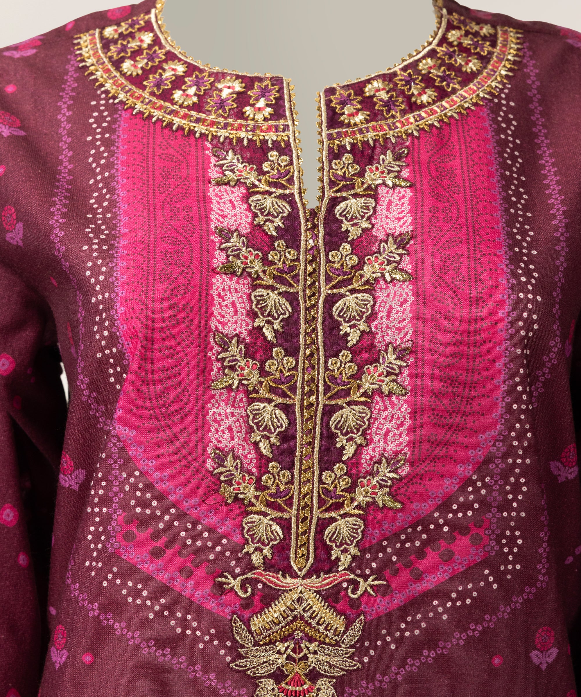 MAROON COTTON SILK EMBROIDERED STITCHED 3PC