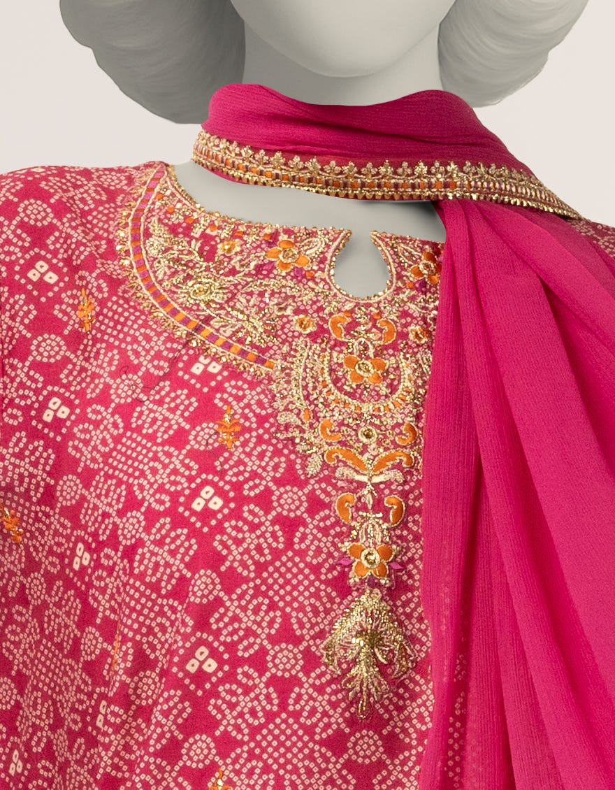 PINK COTTON SILK EMBROIDERED STITCHED 3PC