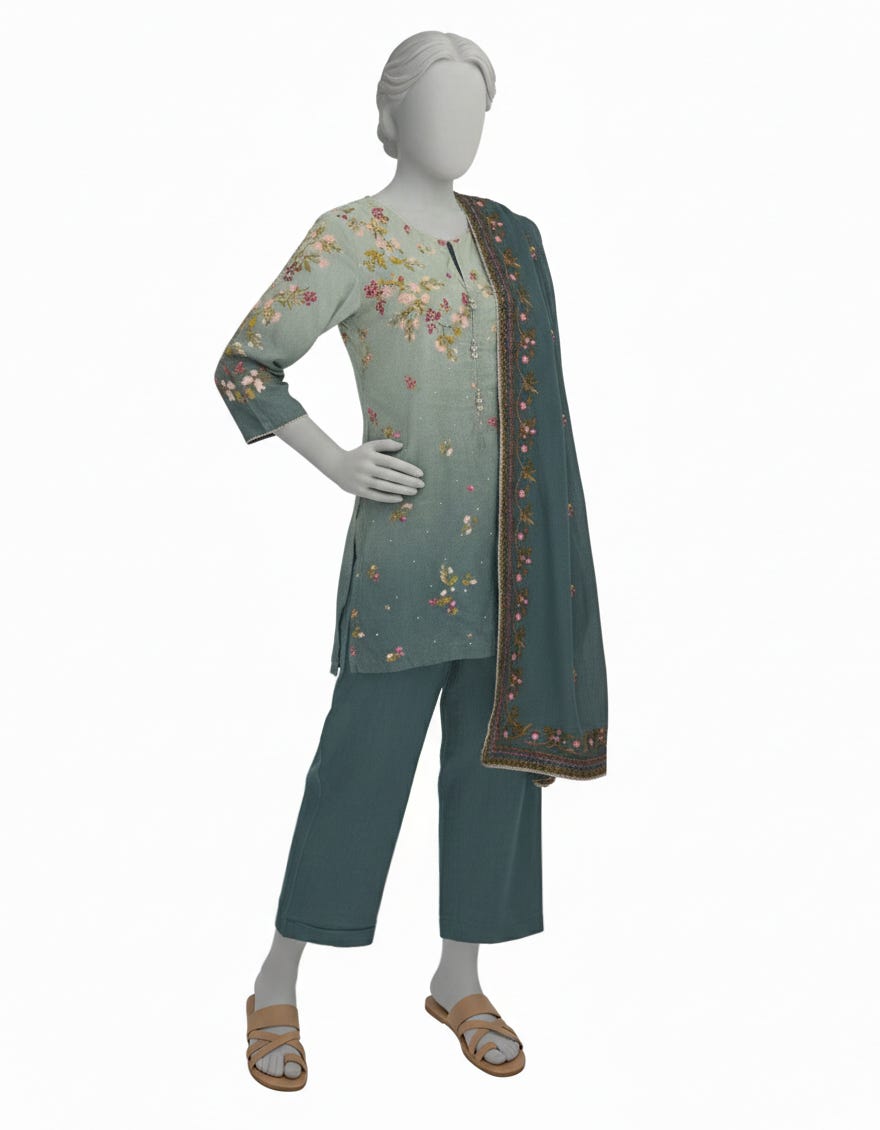 BLUE MAPLE SILK EMBROIDERED STITCHED 3PC